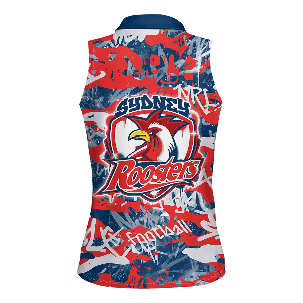 Sydney Roosters Rugby Women Sleeveless Polo Shirt Graffiti Typography Urban Camo Abstract Street Style