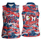 Sydney Roosters Rugby Women Sleeveless Polo Shirt Graffiti Typography Urban Camo Abstract Street Style