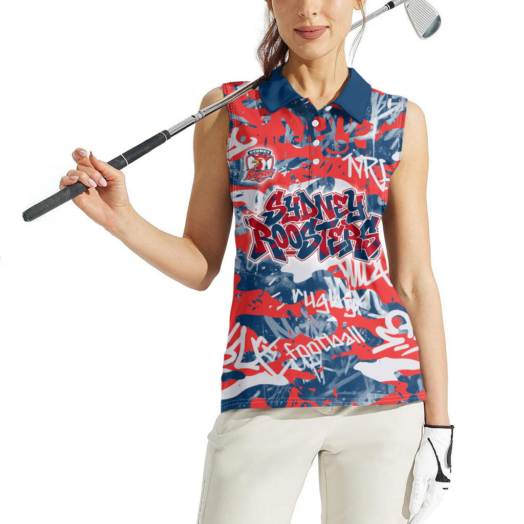 Sydney Roosters Rugby Women Sleeveless Polo Shirt Graffiti Typography Urban Camo Abstract Street Style