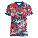 Sydney Roosters Rugby Women V-Neck T-Shirt Graffiti Typography Urban Camo Abstract Street Style