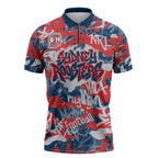Sydney Roosters Rugby Zipper Polo Shirt Graffiti Typography Urban Camo Abstract Street Style