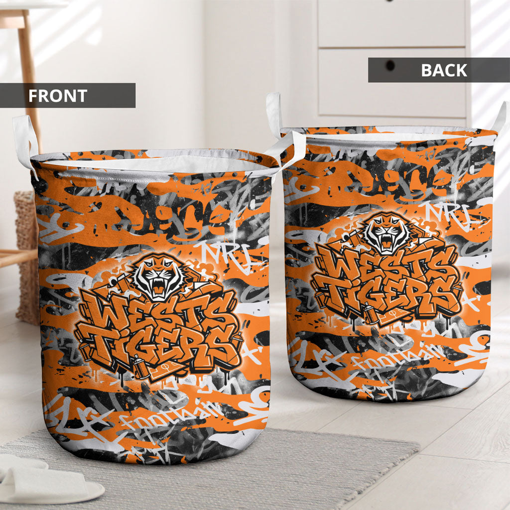 Wests Tigers Rugby Laundry Basket Graffiti Typography Urban Camo Abstract Street Style