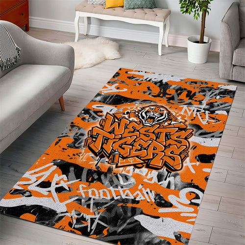 Wests Tigers Rugby Area Rug Graffiti Typography Urban Camo Abstract Street Style