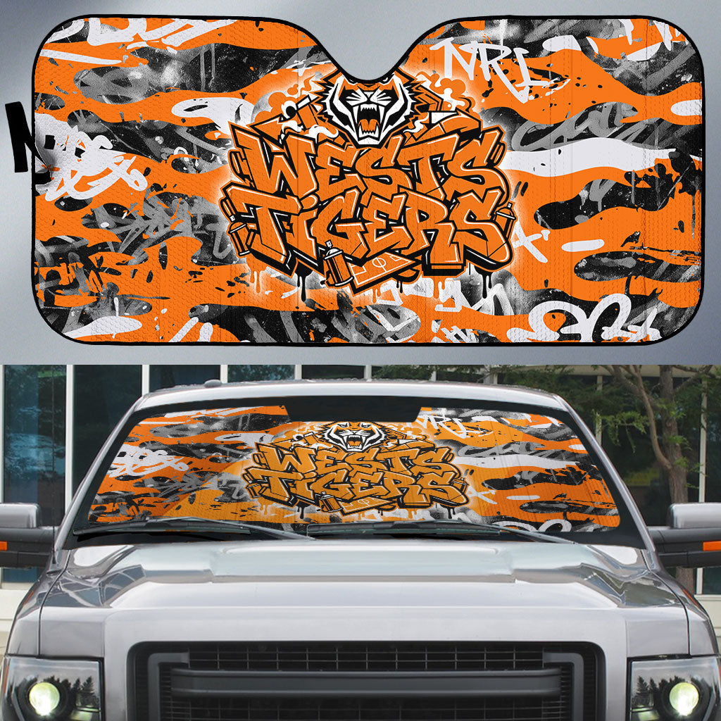 Wests Tigers Rugby Auto Sun Shade Graffiti Typography Urban Camo Abstract Street Style