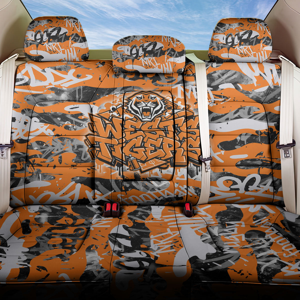 Wests Tigers Rugby Back Car Seat Cover Graffiti Typography Urban Camo Abstract Street Style