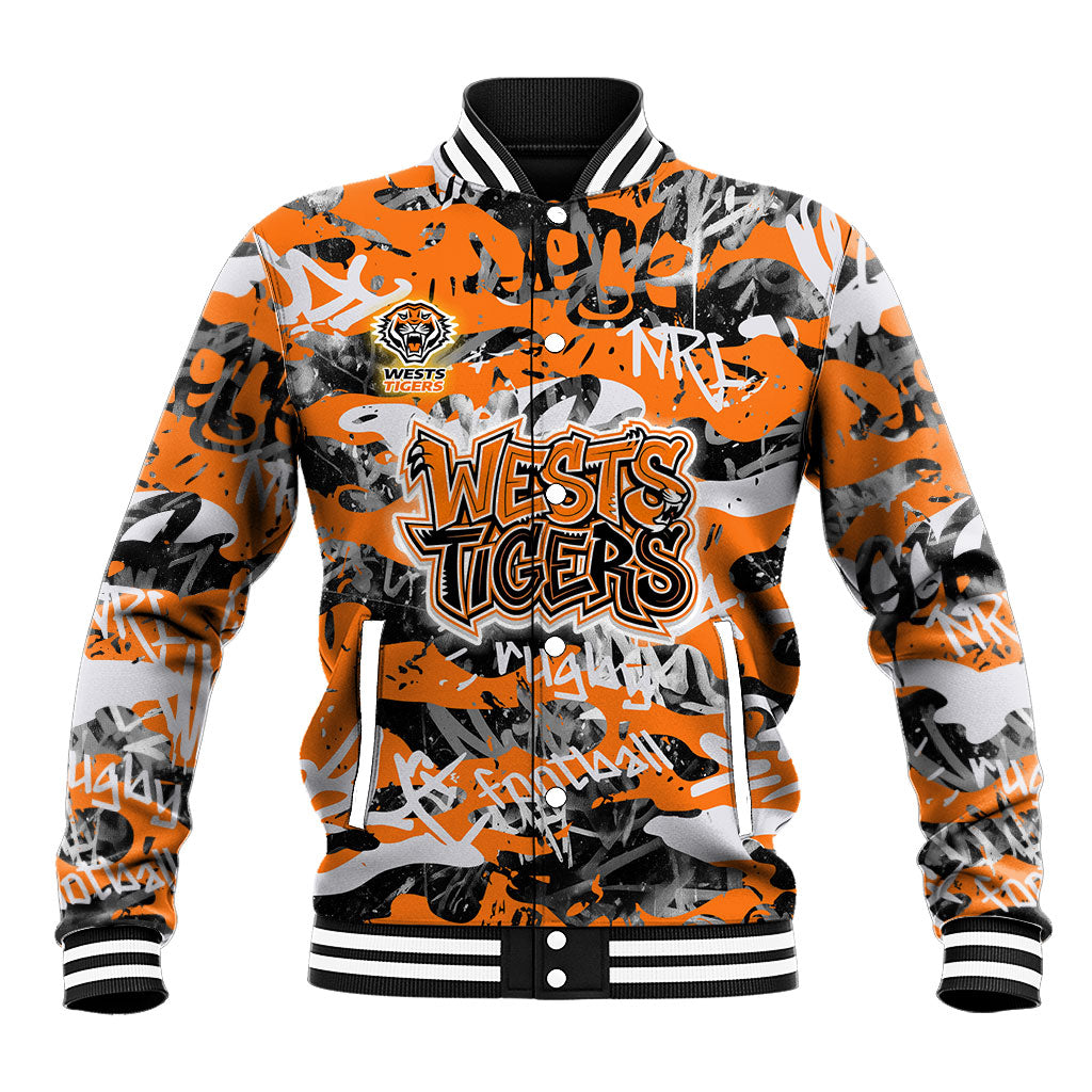 Wests Tigers Rugby Baseball Jacket Graffiti Typography Urban Camo Abstract Street Style
