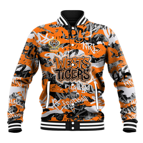 Wests Tigers Rugby Baseball Jacket Graffiti Typography Urban Camo Abstract Street Style