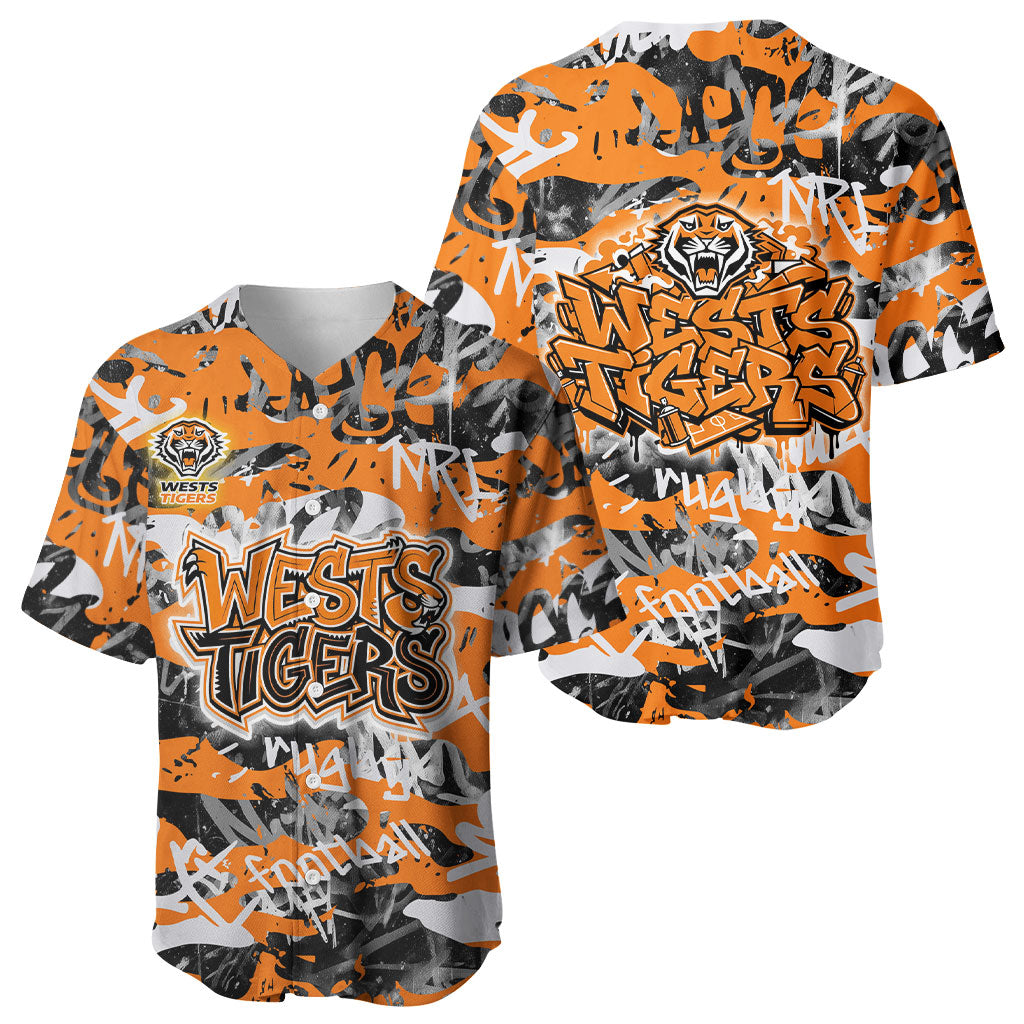 Wests Tigers Rugby Baseball Jersey Graffiti Typography Urban Camo Abstract Street Style