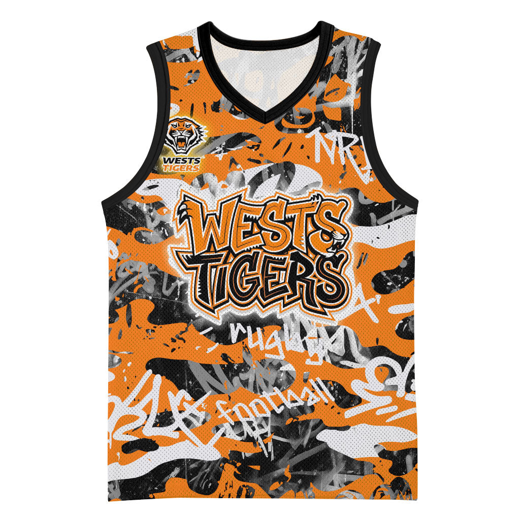 Wests Tigers Rugby Basketball Jersey Graffiti Typography Urban Camo Abstract Street Style