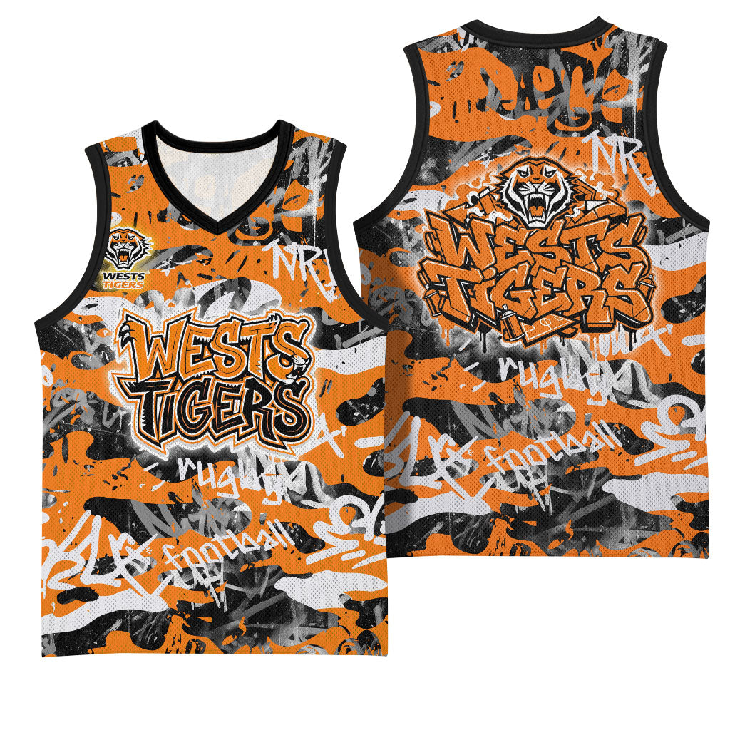 Wests Tigers Rugby Basketball Jersey Graffiti Typography Urban Camo Abstract Street Style