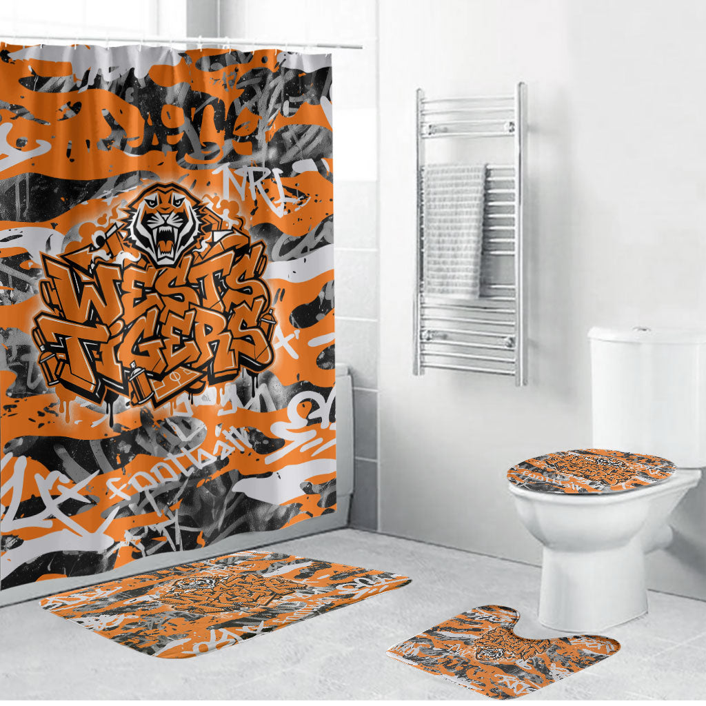 Wests Tigers Rugby Bathroom Set Graffiti Typography Urban Camo Abstract Street Style