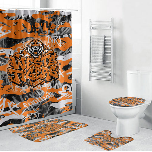 Wests Tigers Rugby Bathroom Set Graffiti Typography Urban Camo Abstract Street Style