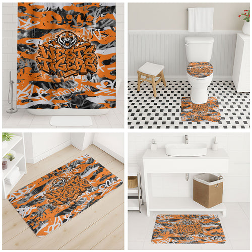 Wests Tigers Rugby Bathroom Set Graffiti Typography Urban Camo Abstract Street Style