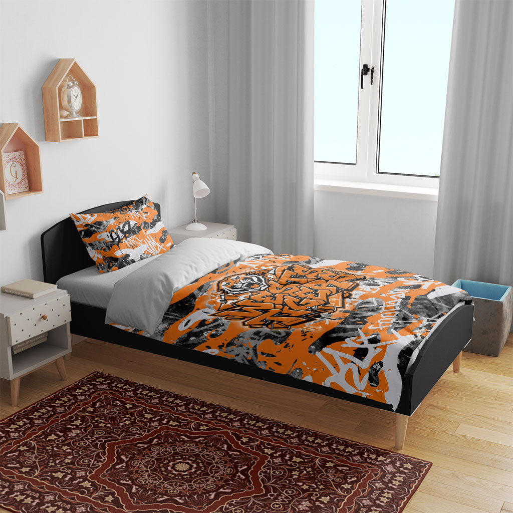 Wests Tigers Rugby Bedding Set Graffiti Typography Urban Camo Abstract Street Style