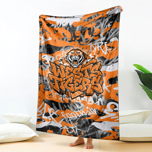 Wests Tigers Rugby Blanket Graffiti Typography Urban Camo Abstract Street Style