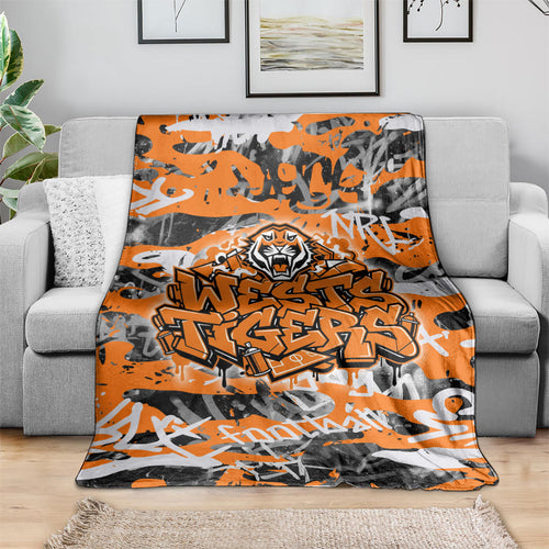 Wests Tigers Rugby Blanket Graffiti Typography Urban Camo Abstract Street Style