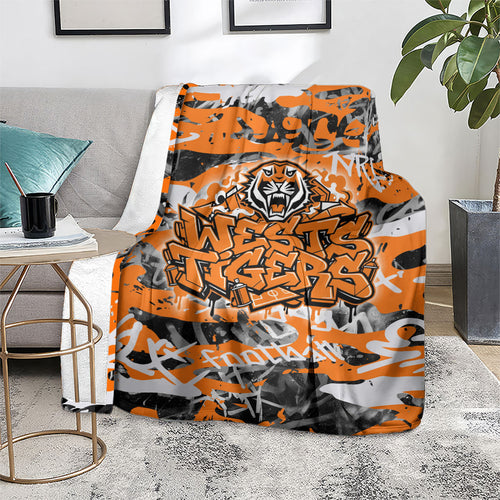 Wests Tigers Rugby Blanket Graffiti Typography Urban Camo Abstract Street Style