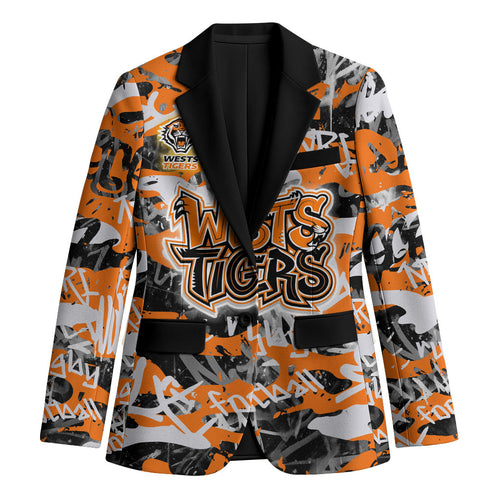Wests Tigers Rugby Blazer Graffiti Typography Urban Camo Abstract Street Style