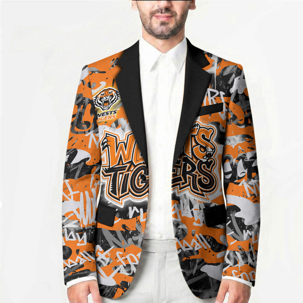 Wests Tigers Rugby Blazer Graffiti Typography Urban Camo Abstract Street Style