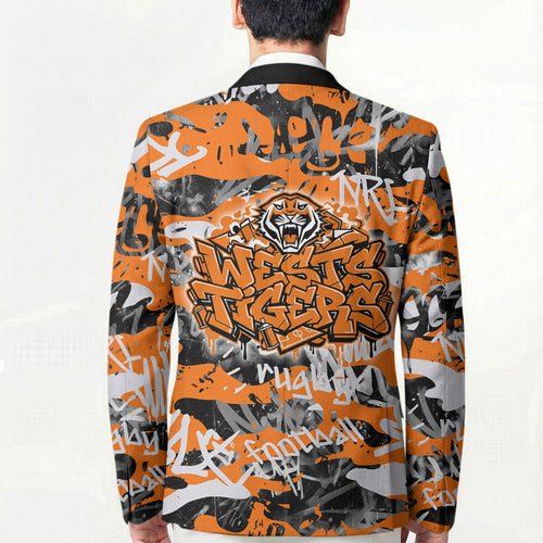 Wests Tigers Rugby Blazer Graffiti Typography Urban Camo Abstract Street Style