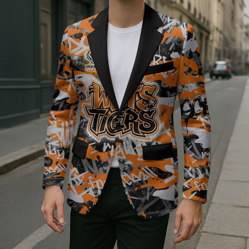 Wests Tigers Rugby Blazer Graffiti Typography Urban Camo Abstract Street Style