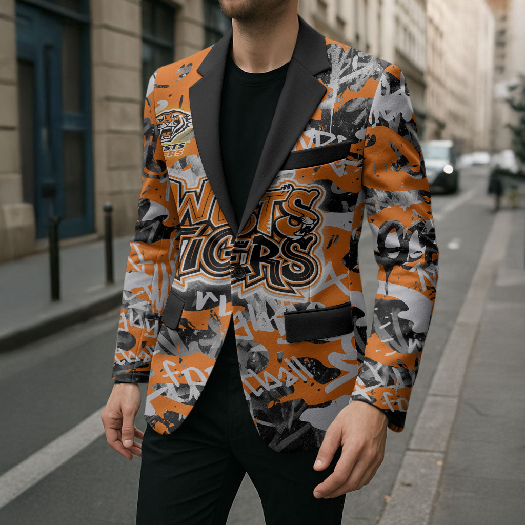 Wests Tigers Rugby Blazer Graffiti Typography Urban Camo Abstract Street Style
