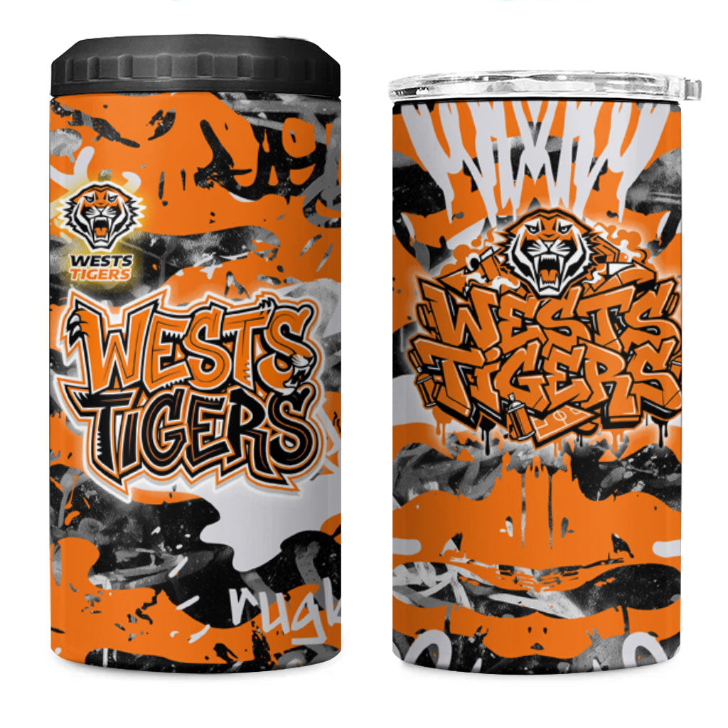 Wests Tigers Rugby 4 in 1 Can Cooler Tumbler Graffiti Typography Urban Camo Abstract Street Style