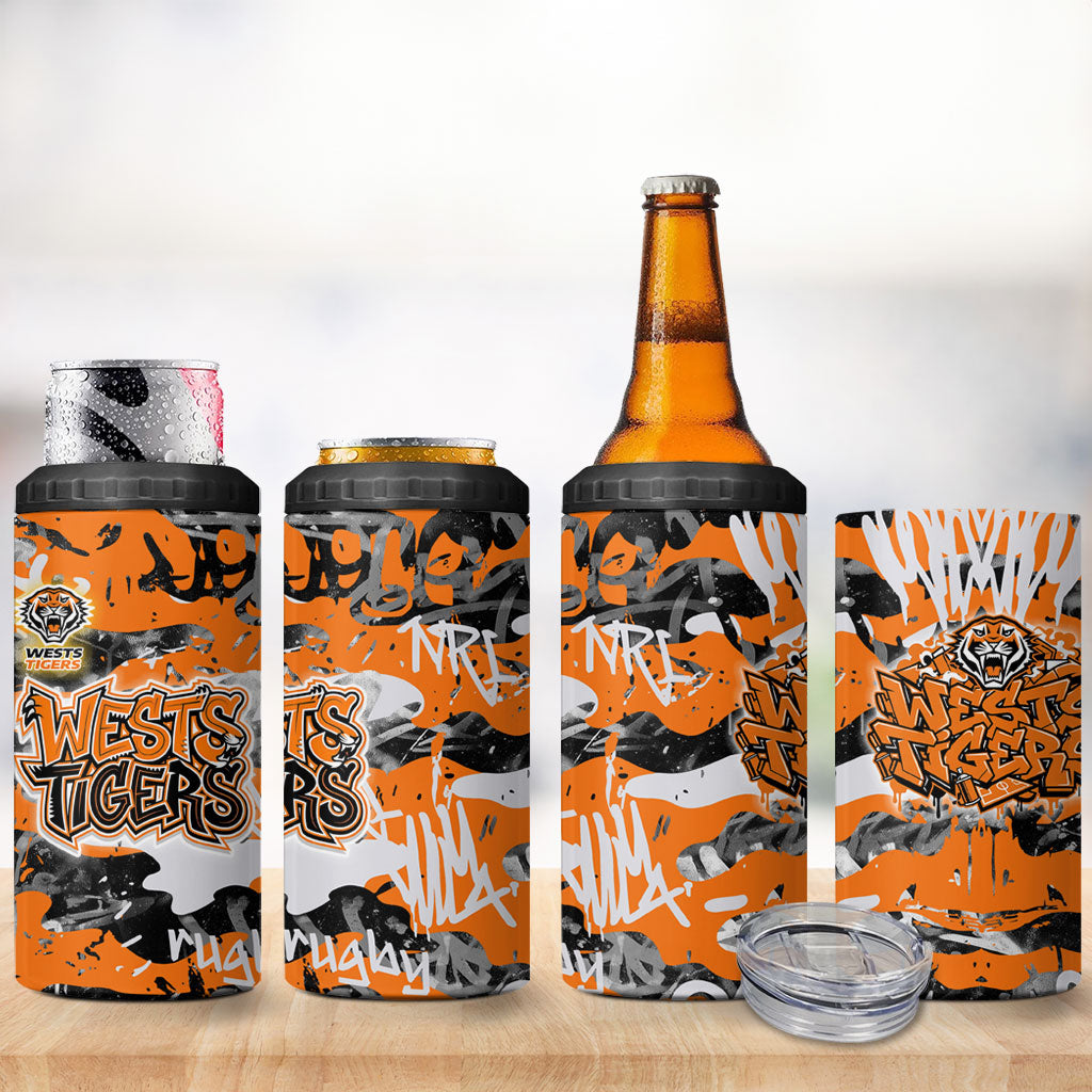 Wests Tigers Rugby 4 in 1 Can Cooler Tumbler Graffiti Typography Urban Camo Abstract Street Style