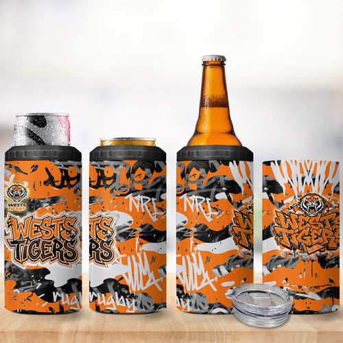 Wests Tigers Rugby 4 in 1 Can Cooler Tumbler Graffiti Typography Urban Camo Abstract Street Style