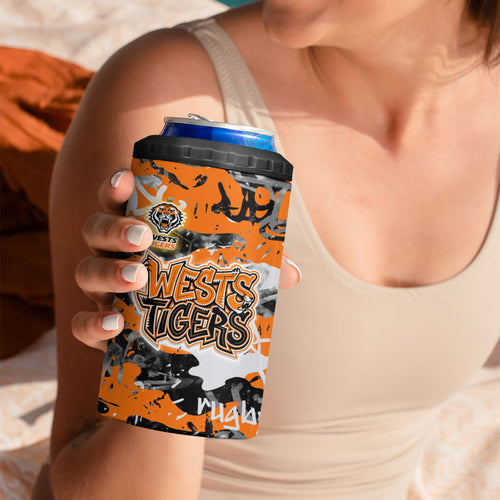 Wests Tigers Rugby 4 in 1 Can Cooler Tumbler Graffiti Typography Urban Camo Abstract Street Style