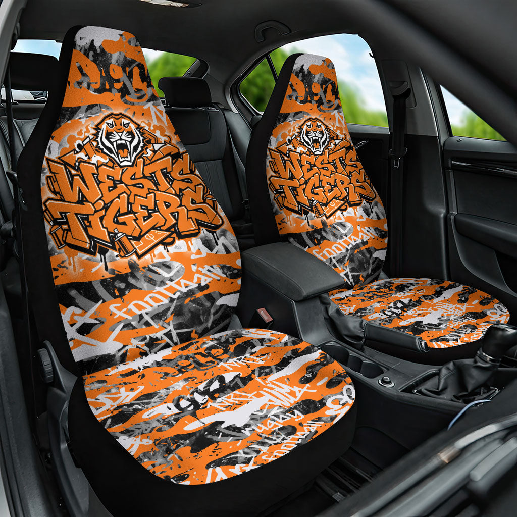 Wests Tigers Rugby Car Seat Cover Graffiti Typography Urban Camo Abstract Street Style
