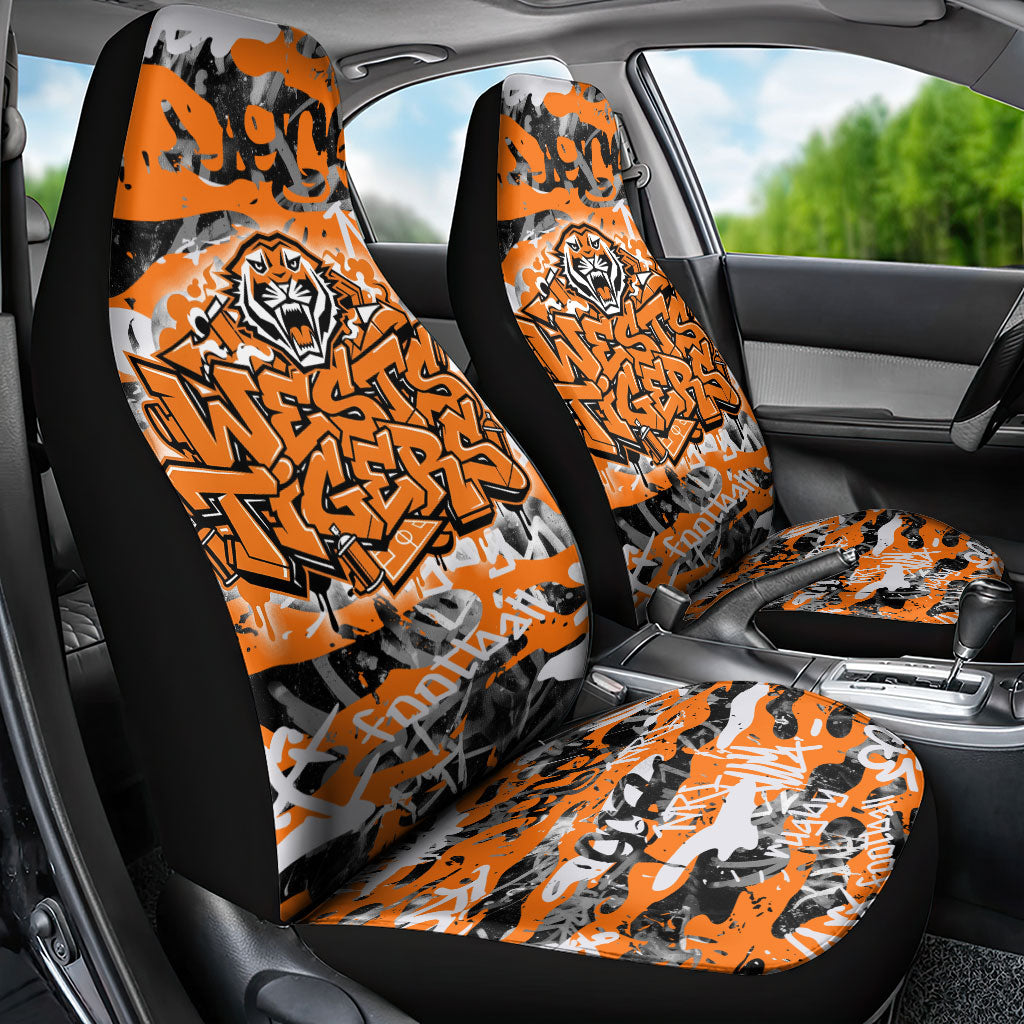 Wests Tigers Rugby Car Seat Cover Graffiti Typography Urban Camo Abstract Street Style