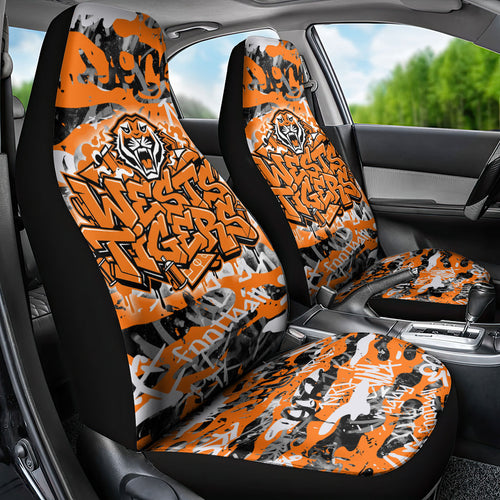 Wests Tigers Rugby Car Seat Cover Graffiti Typography Urban Camo Abstract Street Style