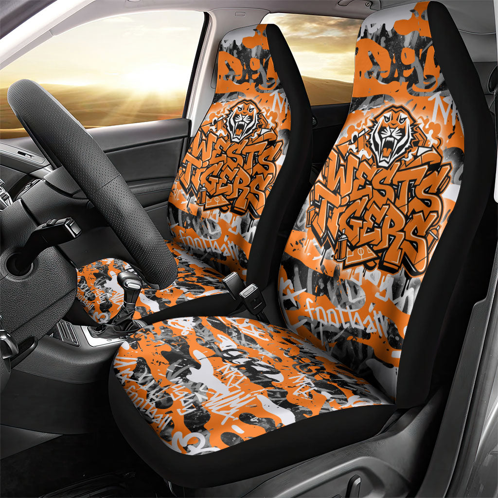 Wests Tigers Rugby Car Seat Cover Graffiti Typography Urban Camo Abstract Street Style