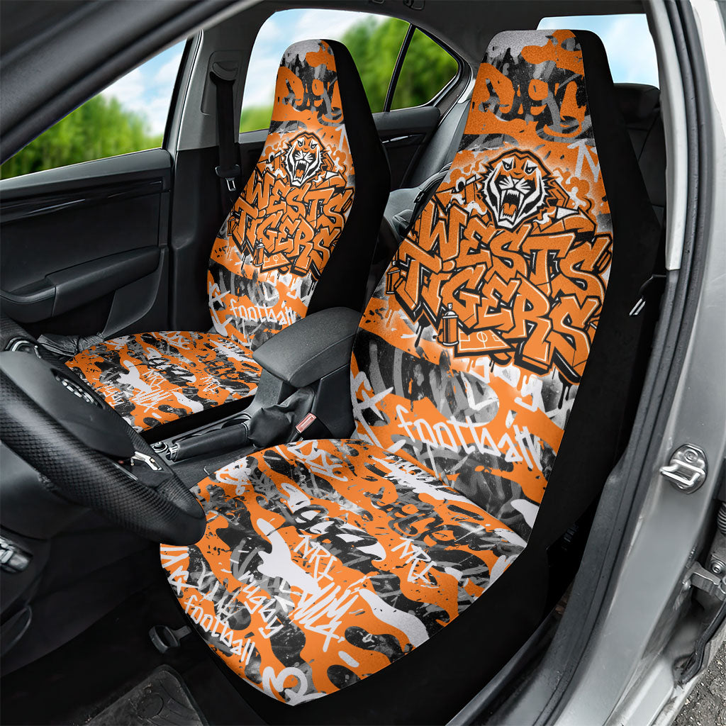Wests Tigers Rugby Car Seat Cover Graffiti Typography Urban Camo Abstract Street Style