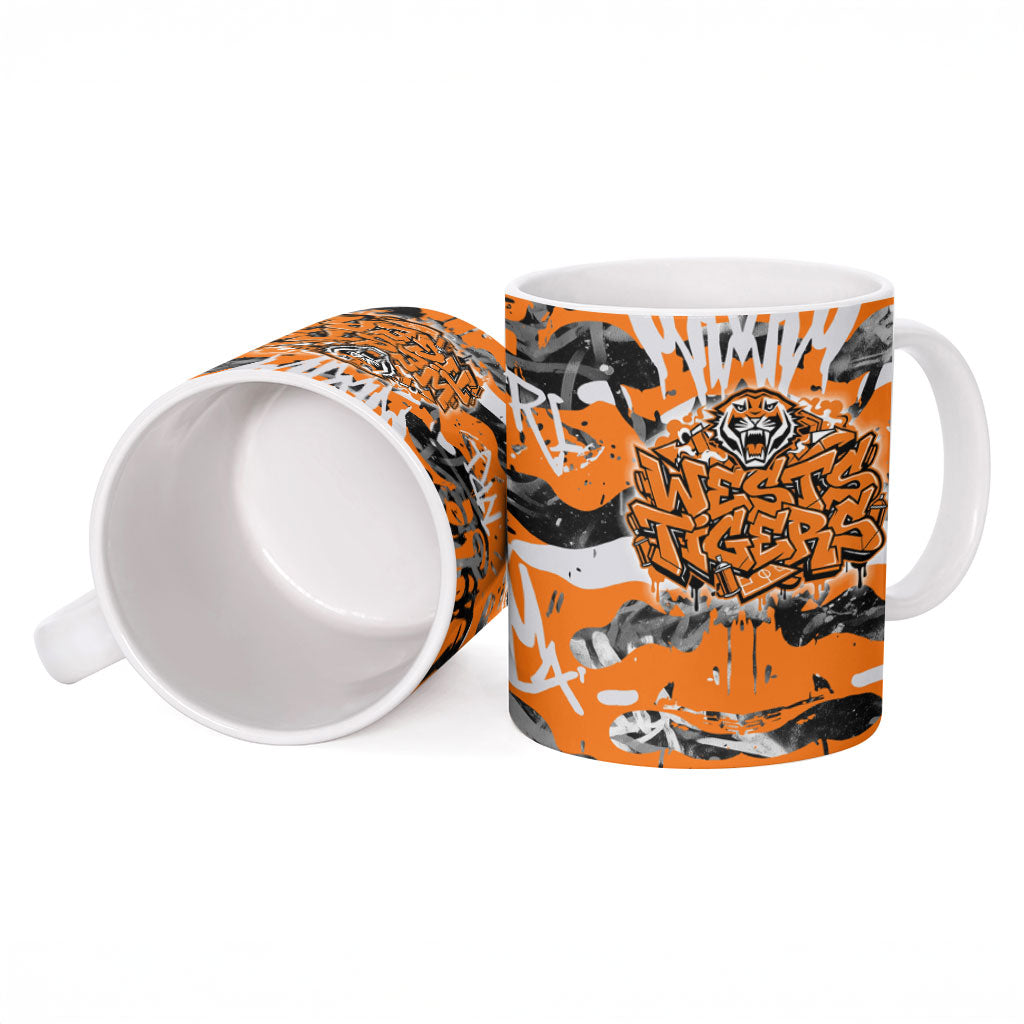 Wests Tigers Rugby Ceramic Mug Graffiti Typography Urban Camo Abstract Street Style