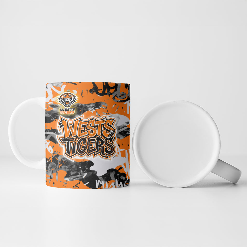 Wests Tigers Rugby Ceramic Mug Graffiti Typography Urban Camo Abstract Street Style