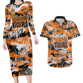 Wests Tigers Rugby Couples Matching Long Sleeve Bodycon Dress and Hawaiian Shirt Graffiti Typography Urban Camo Abstract Street Style