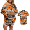Wests Tigers Rugby Couples Matching Off Shoulder Short Dress and Hawaiian Shirt Graffiti Typography Urban Camo Abstract Street Style