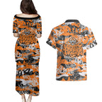 Wests Tigers Rugby Couples Matching Puletasi and Hawaiian Shirt Graffiti Typography Urban Camo Abstract Street Style