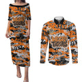 Wests Tigers Rugby Couples Matching Puletasi and Long Sleeve Button Shirt Graffiti Typography Urban Camo Abstract Street Style