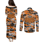 Wests Tigers Rugby Couples Matching Puletasi and Long Sleeve Button Shirt Graffiti Typography Urban Camo Abstract Street Style