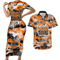 Wests Tigers Rugby Couples Matching Short Sleeve Bodycon Dress and Hawaiian Shirt Graffiti Typography Urban Camo Abstract Street Style