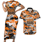 Wests Tigers Rugby Couples Matching Short Sleeve Bodycon Dress and Hawaiian Shirt Graffiti Typography Urban Camo Abstract Street Style