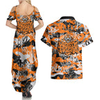 Wests Tigers Rugby Couples Matching Summer Maxi Dress and Hawaiian Shirt Graffiti Typography Urban Camo Abstract Street Style