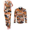 Wests Tigers Rugby Couples Matching Tank Maxi Dress and Long Sleeve Button Shirt Graffiti Typography Urban Camo Abstract Street Style