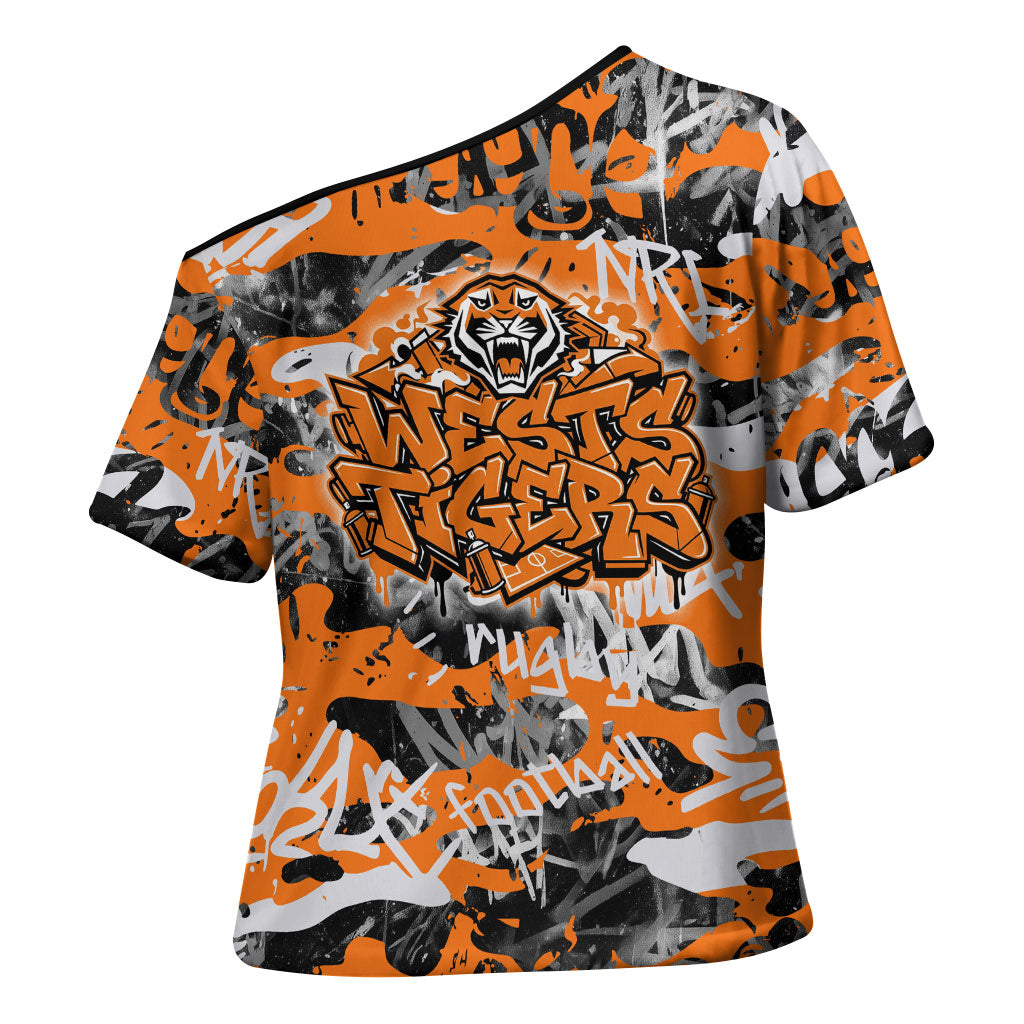 Wests Tigers Rugby Cross Shoulder Shirt Graffiti Typography Urban Camo Abstract Street Style