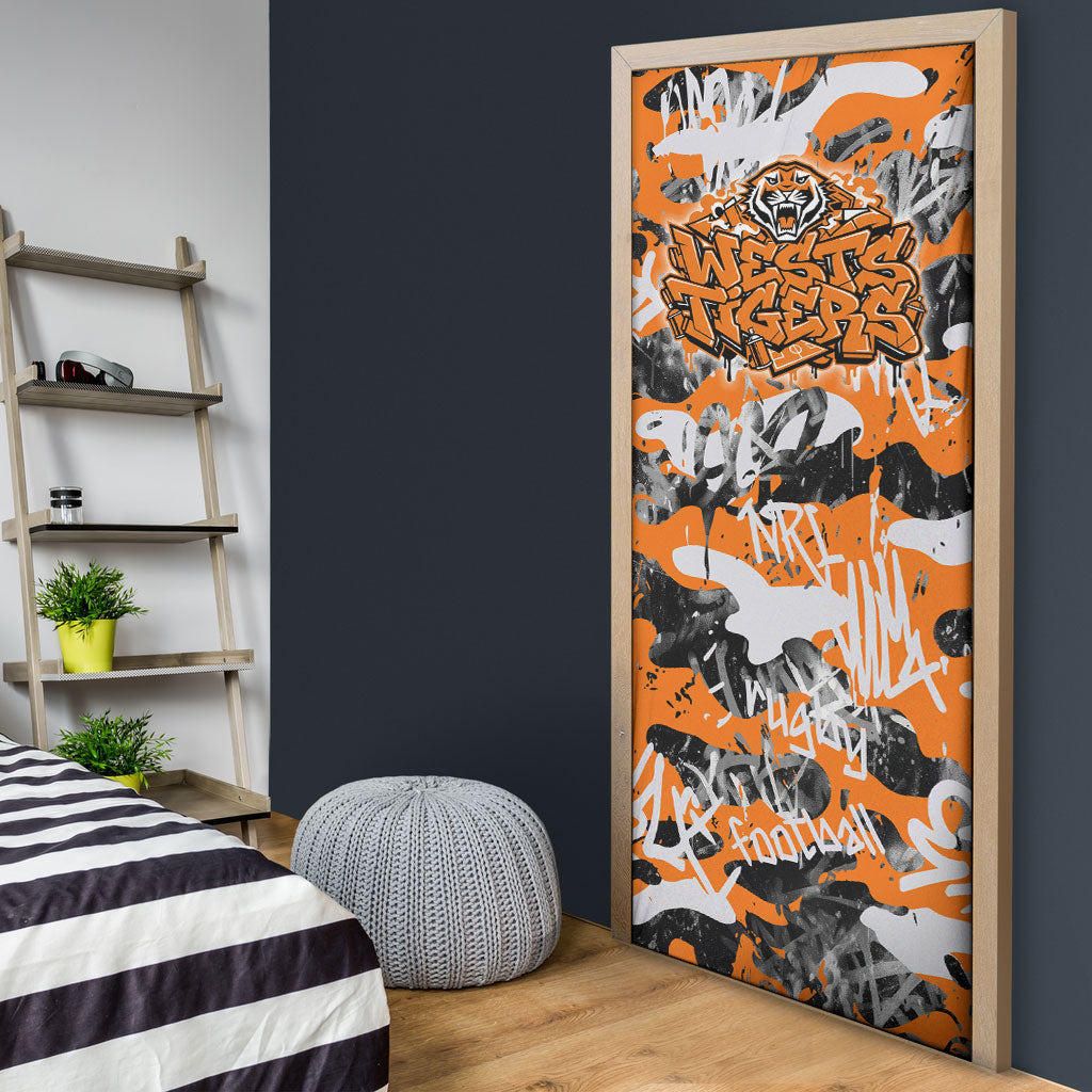 Wests Tigers Rugby Door Cover Graffiti Typography Urban Camo Abstract Street Style