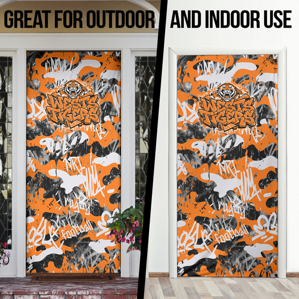 Wests Tigers Rugby Door Cover Graffiti Typography Urban Camo Abstract Street Style