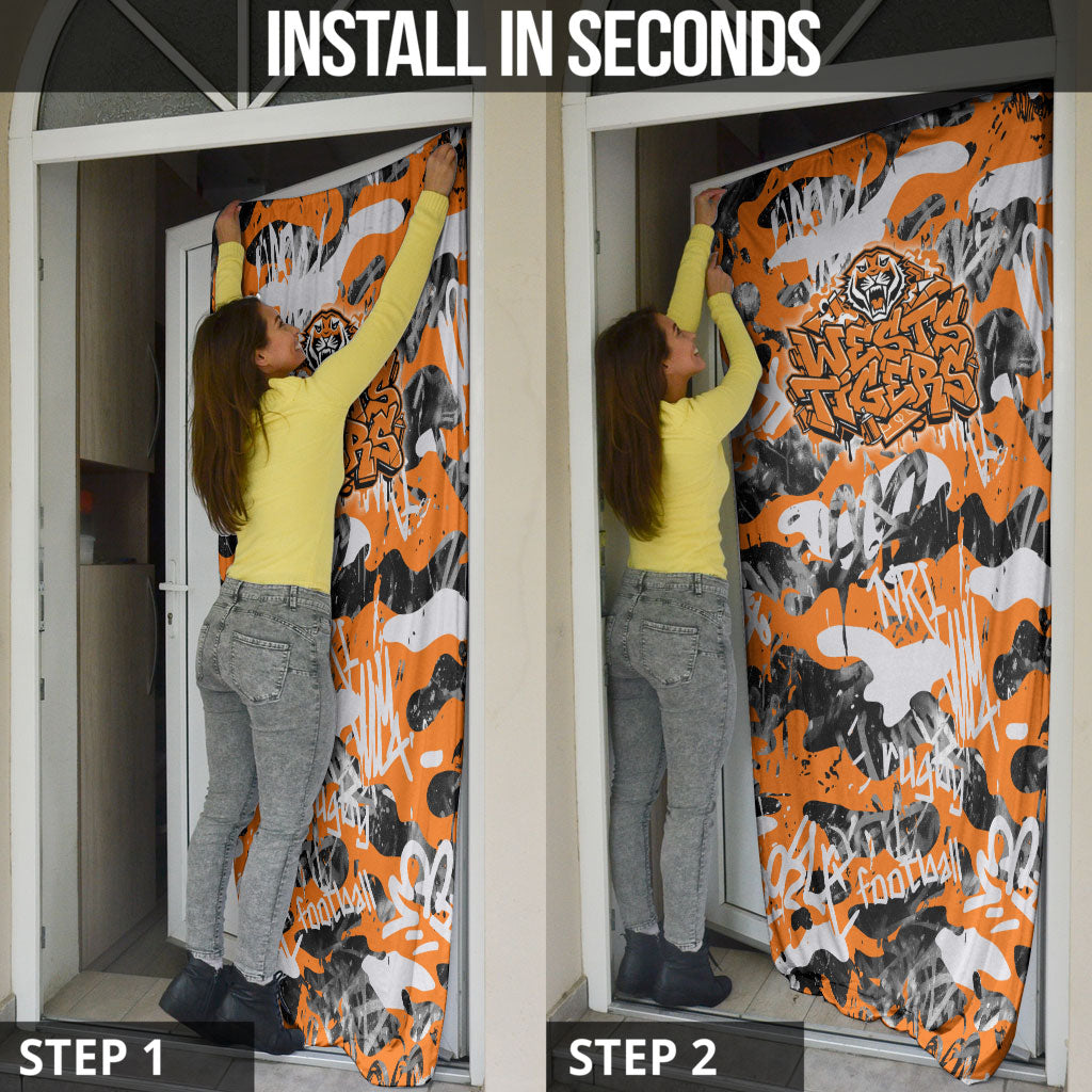 Wests Tigers Rugby Door Cover Graffiti Typography Urban Camo Abstract Street Style